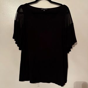 INC International Concepts Black Mesh Flutter Sleeve Blouse Size Medium